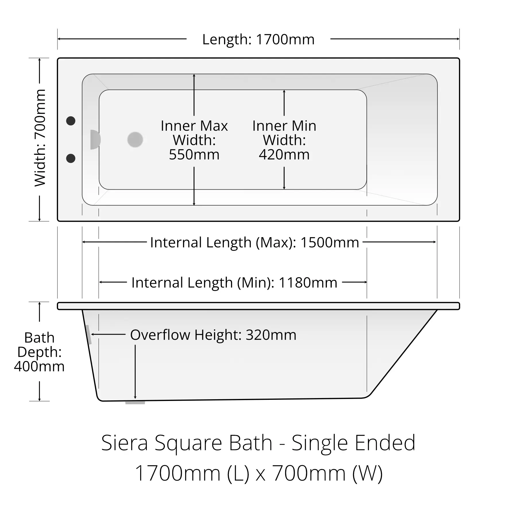 Luxury Square 1700 X 700mm Bath Complete Modern Bathroom Suite Inc Taps & Vanity 5 Luxury Square 1700 X 700mm Bath Complete Modern Bathroom Suite Inc Taps & Vanity - Image 3