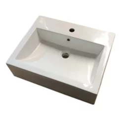 Bologna Sit On 1 Tap Hole Basin Bathroom Sink White Square Style 1 Tap Hole