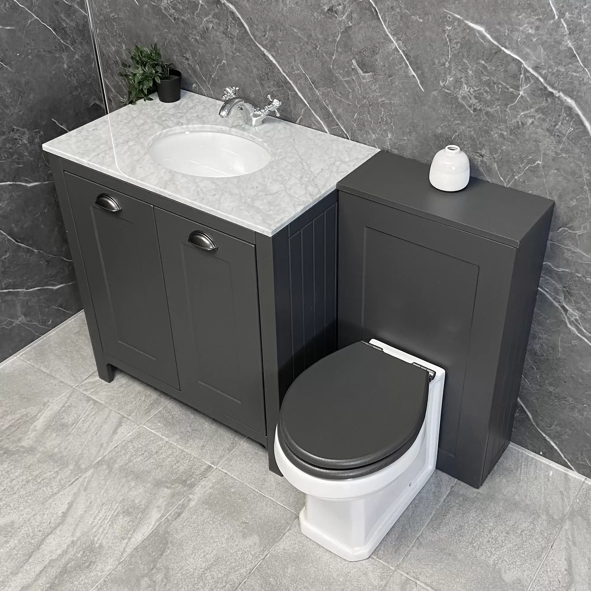 Salisbury Traditional 1300mm Dark Grey Vanity Set Inc Toilet & Marble Worktop 2 Salisbury Traditional 1300mm Dark Grey Vanity Set Inc Toilet & Marble Worktop