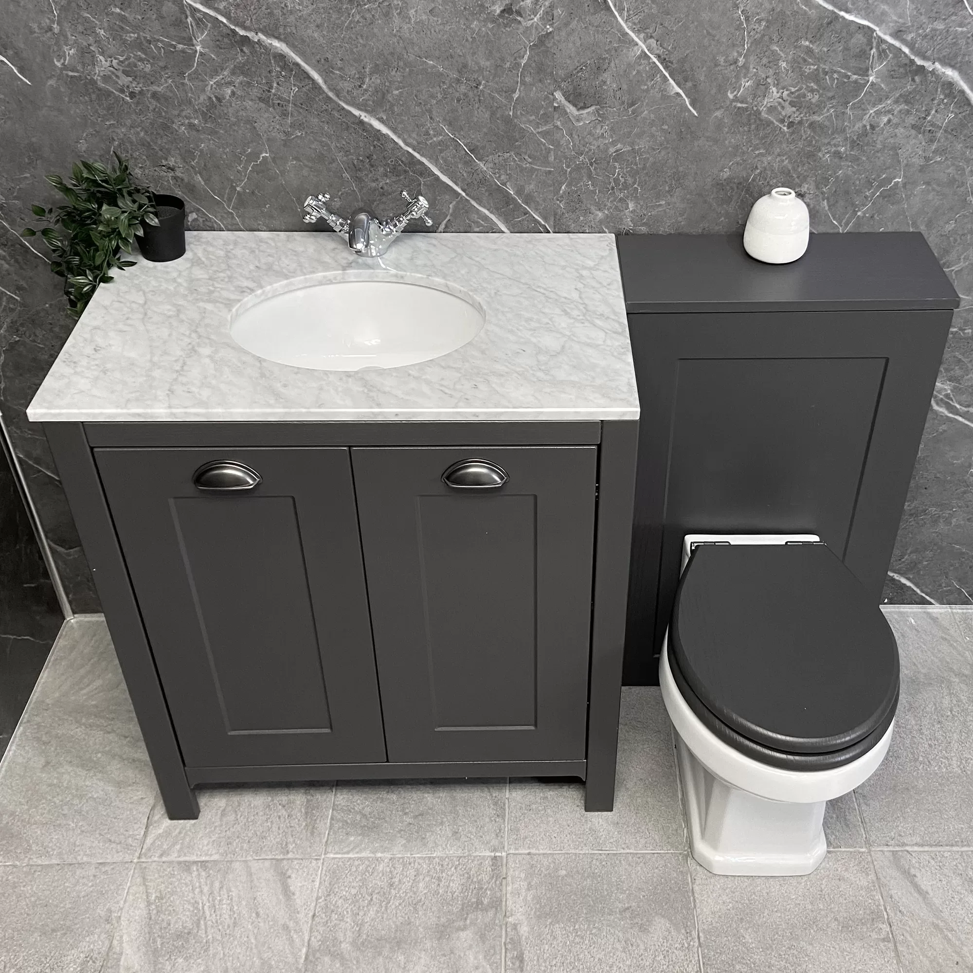 Salisbury Traditional 1300mm Dark Grey Vanity Set Inc Toilet & Marble Worktop 3 Salisbury Traditional 1300mm Dark Grey Vanity Set Inc Toilet & Marble Worktop - Image 2