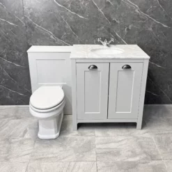 Salisbury Traditional 1300mm Light Grey Vanity Set Inc Toilet & Marble Worktop