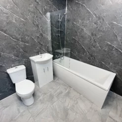 Sadie 1700mm Showerbath Suite Inc Curved Screen, Shower, Vanity & Toilet