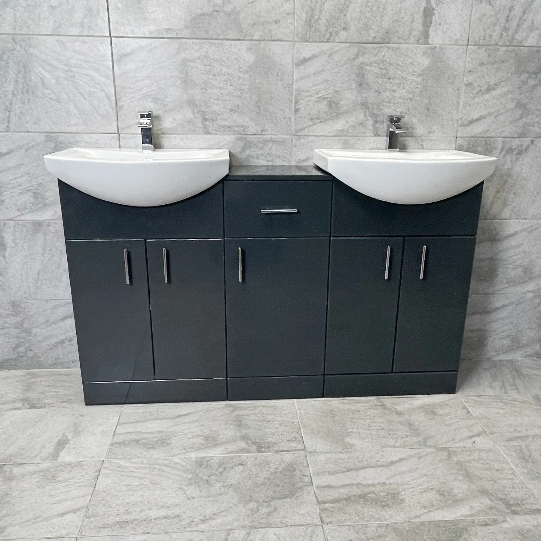Mediterranean 1450mm Double Basin Sink Vanity Unit Set Bathroom Anthracite Gloss 3 Mediterranean 1450mm Double Basin Sink Vanity Unit Set Bathroom Anthracite Gloss