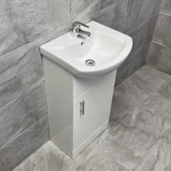 Designer Bathroom Vanity Basin Sink Unit Storage – White – Various Sizes 17 Designer Bathroom Vanity Basin Sink Unit Storage – White – Various Sizes -UK Bathroom Products Sales 2024 St Moritz 450 White Side jpg webp