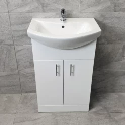 550mm Bathroom Vanity Unit & Ceramic Basin Sink Cupboard Storage Optional Tap