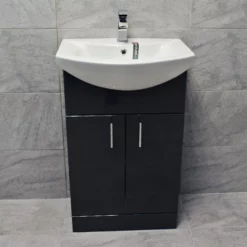 Anthracite Finish Vanity Ceramic Basin Sink Unit 550mm Bathroom Storage