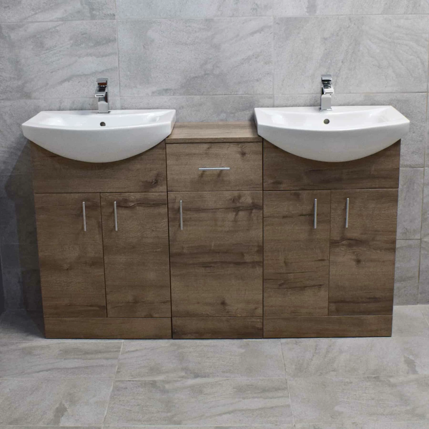 Mediterranean 1450 Double Basin Sink Vanity Unit Set Bathroom Walnut Oak Finish 3 Mediterranean 1450 Double Basin Sink Vanity Unit Set Bathroom Walnut Oak Finish