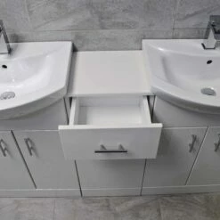 Mediterranean 1450mm Double Basin Sink Vanity Unit White Finish 11 Mediterranean 1450mm Double Basin Sink Vanity Unit White Finish -UK Bathroom Products Sales 2024 St moritz double basin white drawer