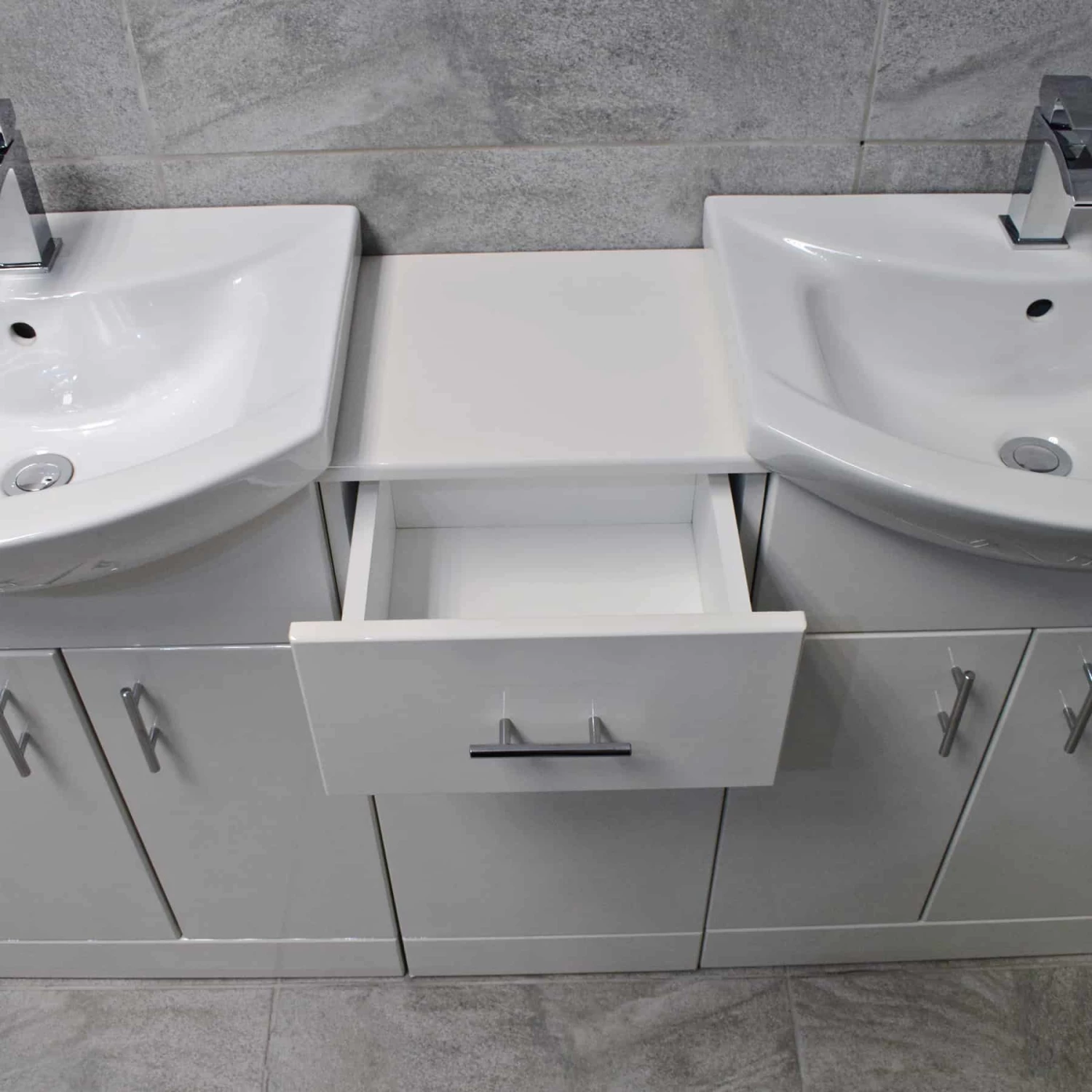 Mediterranean 1450mm Double Basin Sink Vanity Unit White Finish 6 Mediterranean 1450mm Double Basin Sink Vanity Unit White Finish - Image 4
