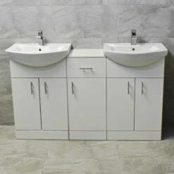 Mediterranean 1450mm Double Basin Sink Vanity Unit White Finish
