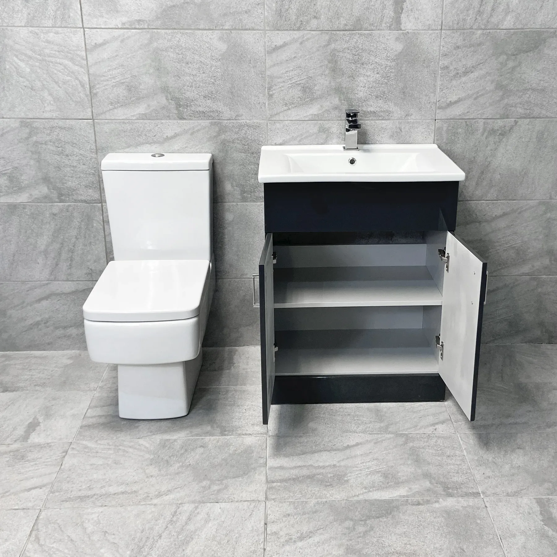 Tess Anthracite Square Vanity Unit Ceramic Basin & Bliss Square Toilet Set 7 Tess Anthracite Square Vanity Unit Ceramic Basin & Bliss Square Toilet Set - Image 5