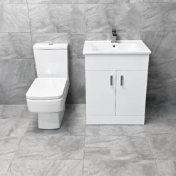 Tess White Square Vanity Unit Ceramic Basin & Bliss Square Toilet Set