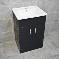 Tess 550mm Square Basin Sink Vanity Unit White Or Anthracite Grey 13 Tess 550mm Square Basin Sink Vanity Unit White Or Anthracite Grey -UK Bathroom Products Sales 2024 Tess vanity anthracite no taps 1 jpg 5