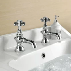 Comfrey Traditional Luxury Basin Sink Taps Bath Shower Mixer Lifetime Guarantee 8 Comfrey Traditional Luxury Basin Sink Taps Bath Shower Mixer Lifetime Guarantee -UK Bathroom Products Sales 2024 Traditional Victorian Style Basin Taps Cross Head Chrome Pair Hot Cold Sink 222020443638 JPG 1