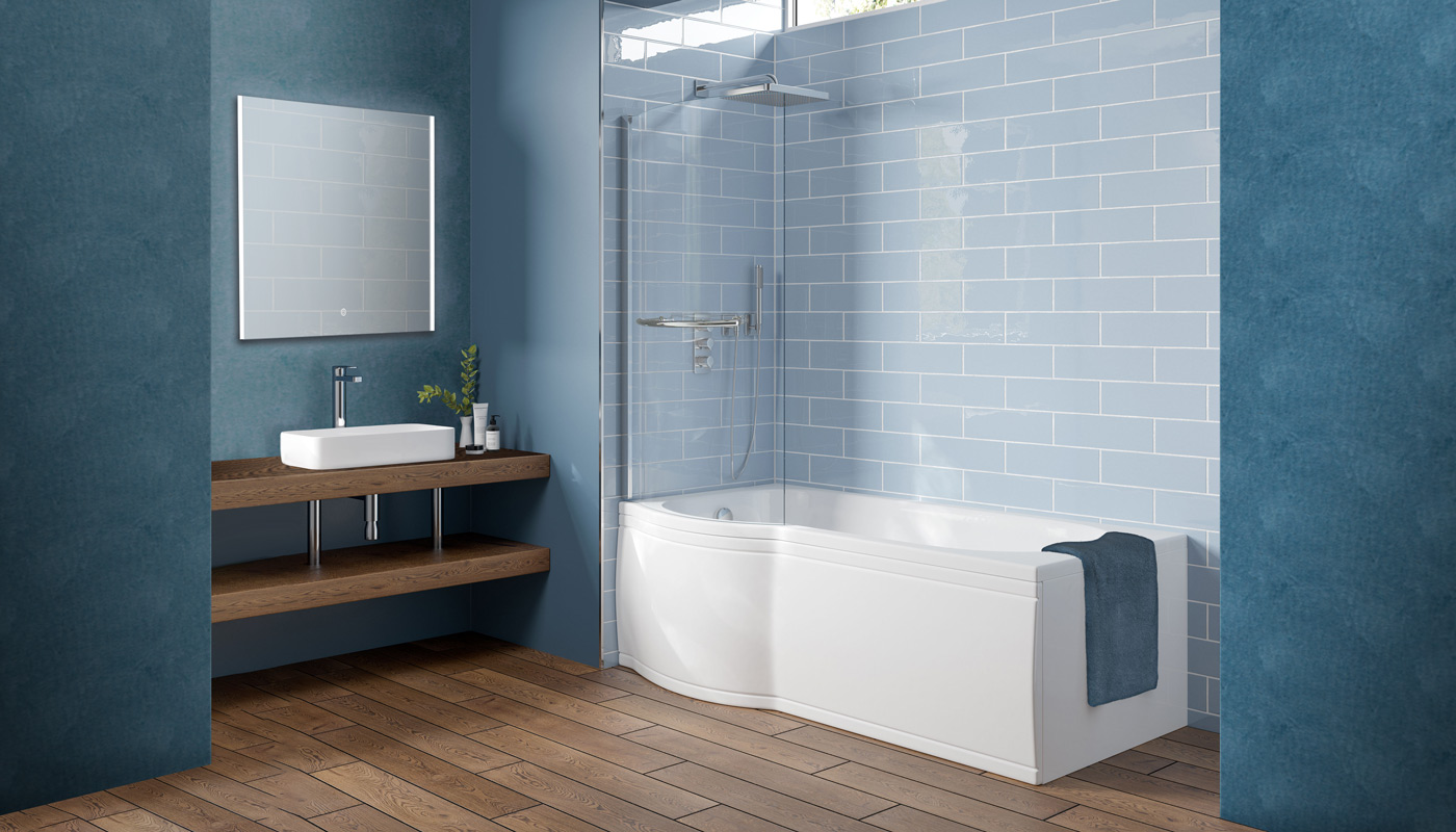 STYLE SELECTIONS Sales -UK Bathroom Products Sales 2024 Trojan Concert Shower Bath With Petra Shower Screen Roomset 1400 x 800