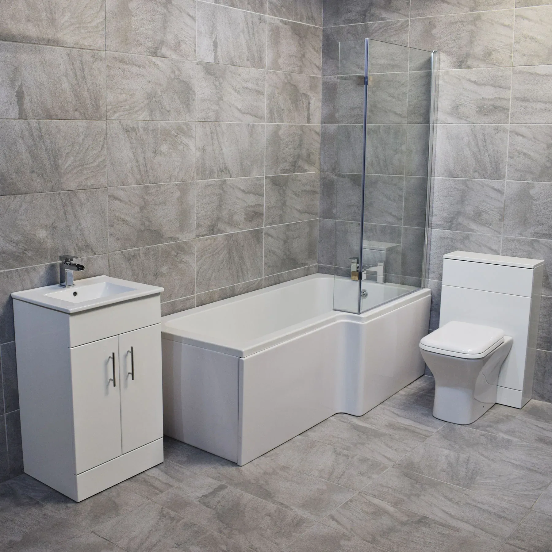 Vadar L Shape Showerbath Suite 1000mm Vanity Unit Basin + Toilet Set RIGHT HAND 4 Vadar L Shape Showerbath Suite 1000mm Vanity Unit Basin + Toilet Set RIGHT HAND - Image 2