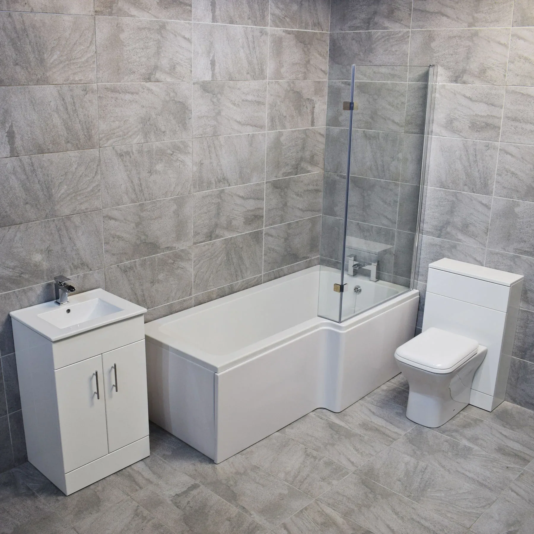 Vadar L Shape Showerbath Suite 1000mm Vanity Unit Basin + Toilet Set RIGHT HAND 3 Vadar L Shape Showerbath Suite 1000mm Vanity Unit Basin + Toilet Set RIGHT HAND