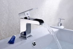 Belle Square Waterfall Basin Mono Mixer Bathroom Tap Includes Click Clack Waste