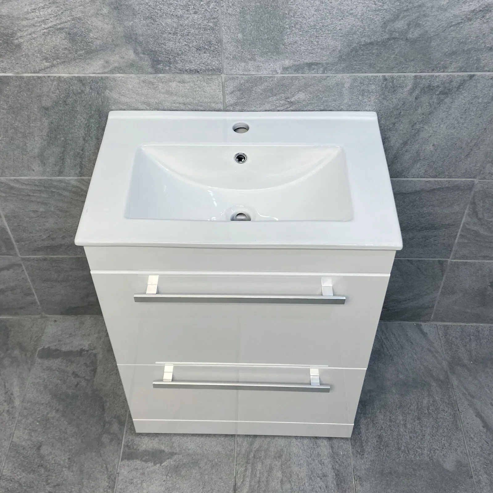 Nicky 600mm Square Vanity Unit & Ceramic Basin Sink Bathroom Drawer White Gloss 8 Nicky 600mm Square Vanity Unit & Ceramic Basin Sink Bathroom Drawer White Gloss - Image 6
