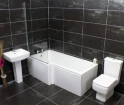 Sava Designer L Shape Showerbath Suite Square Style + Screen + Taps – Left Hand