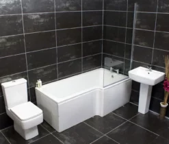 Sava Designer L Shape Showerbath Suite Square Style + Screen + Taps Right Hand