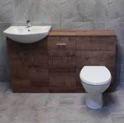 1350mm Walnut Drawerline Vanity Set Bathroom Storage Toilet + Basin Sink