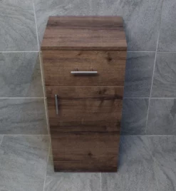 Walnut Oak Finish Drawerline Unit Bathroom Storage Cupboard 350mm