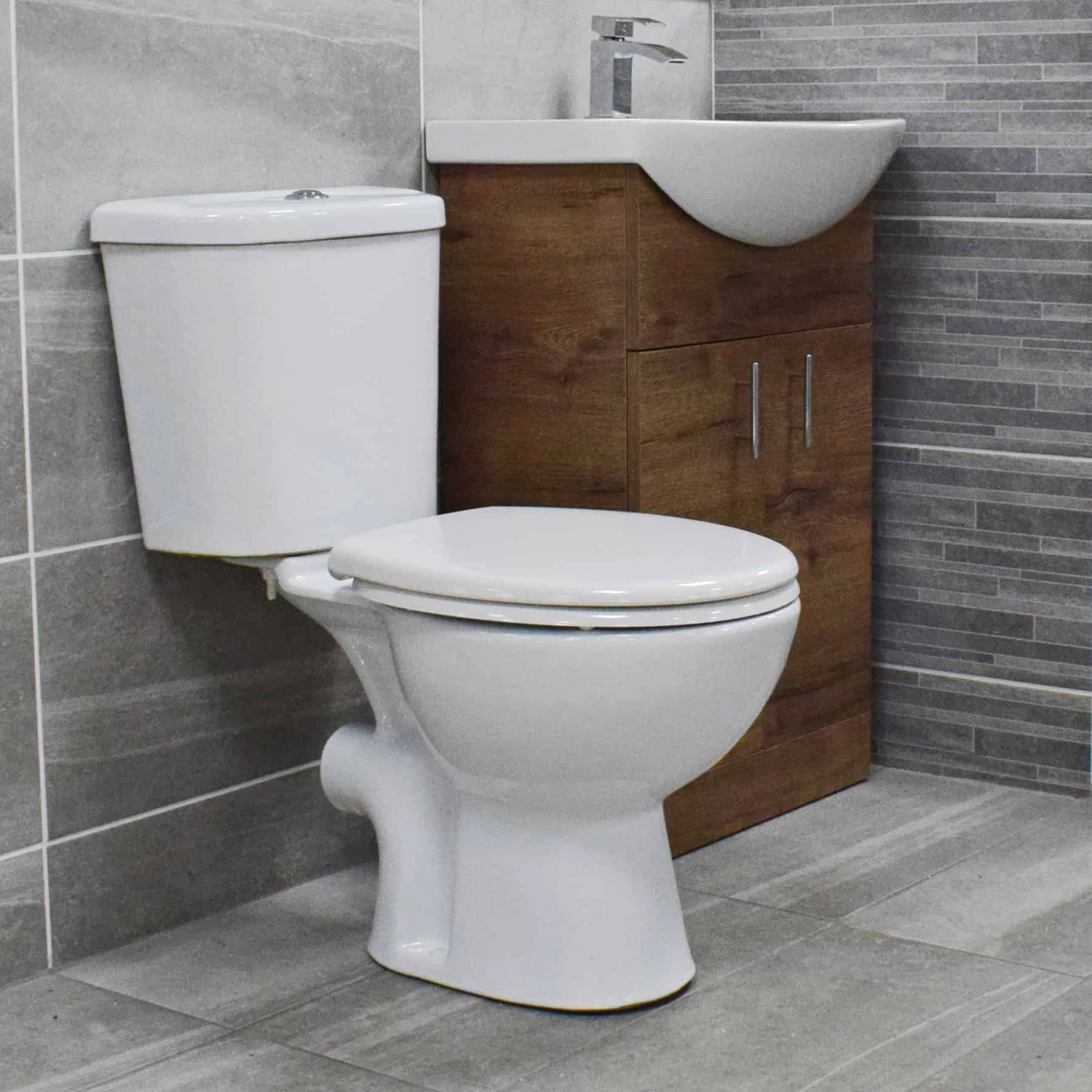 750mm Walnut Oak Sink Basin Vanity Unit Set Storage Unit + Toilet Set 7 750mm Walnut Oak Sink Basin Vanity Unit Set Storage Unit + Toilet Set - Image 5