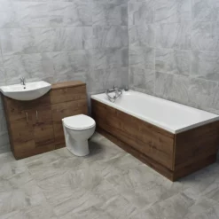 Imelda Walnut Oak Finish Vanity Sink Bathroom Suite Bath + Units + Toilet